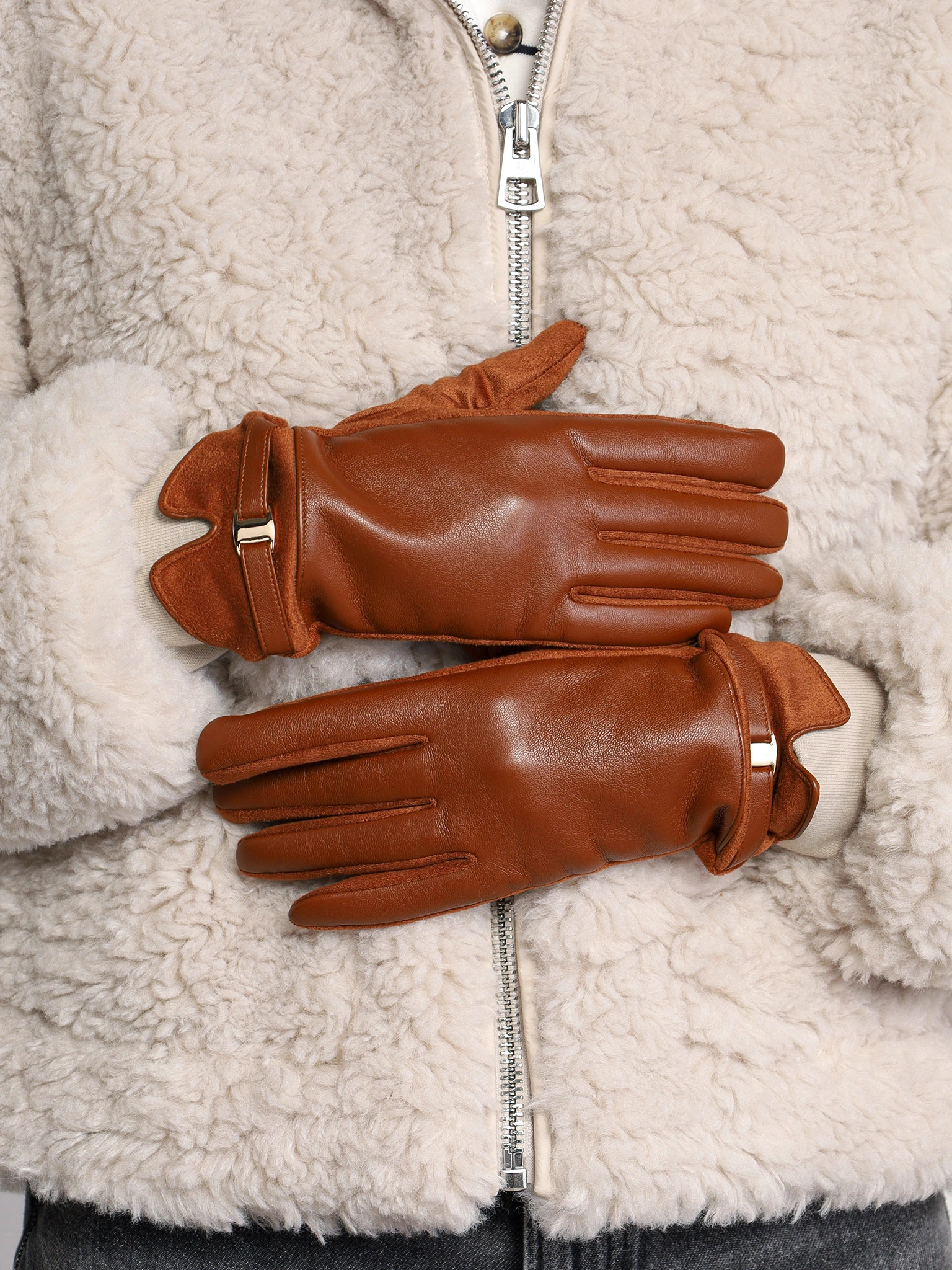 Перчатки комбинированные с декоративной пряжкой в ассортименте